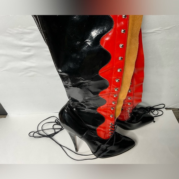 Patent leather Vintage high heel boots 46 - Picture 8 of 12